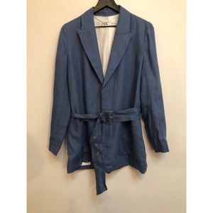 NWOT Zara Linen Blazer + Belt Detail Size Medium